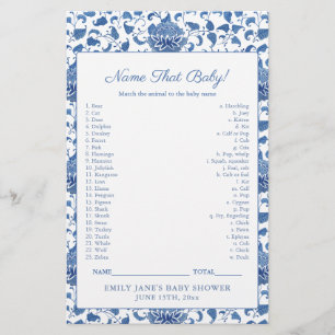 Classic Blue White Baby Animal Game Card