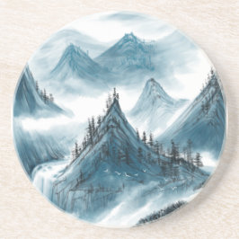 Classic Blue White Chinoiserie Landschaftsbild Mal Getränkeuntersetzer