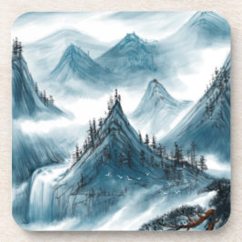 Classic Blue White Chinoiserie Landschaftsbild Mal Getränkeuntersetzer