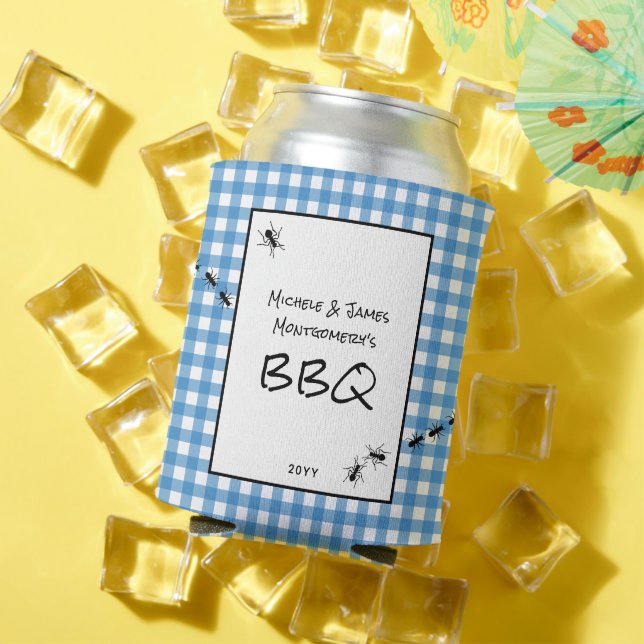 Classic Blue White Gingham Ants GRILLEN Picnic Par Dosenkühler (In Situ Sommer)