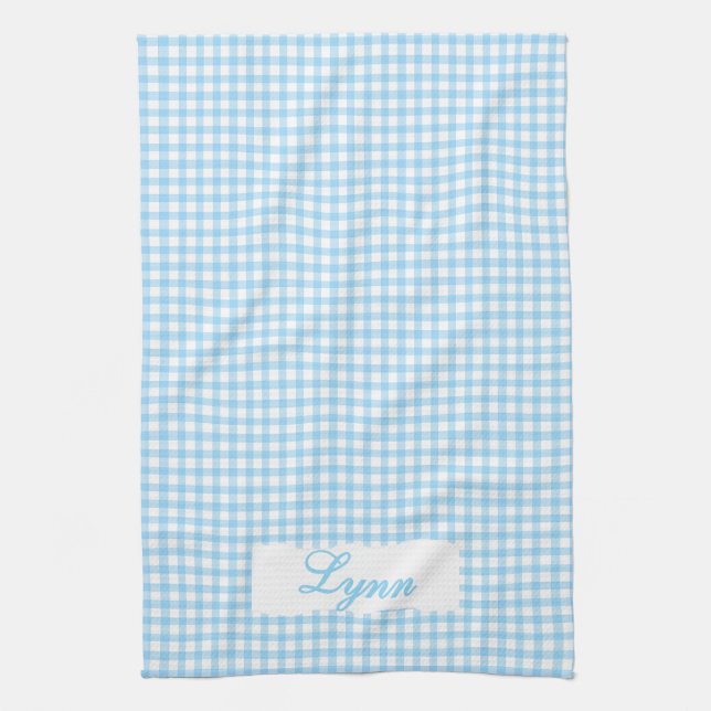Classic Blue & White Gingham | Personalized Name Geschirrtuch (Vertikal)