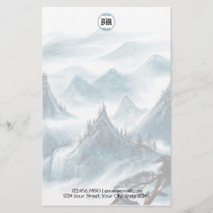 Classic Blue White Mountain View Letterhead Briefpapier