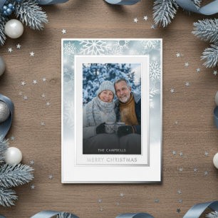 Classic Blue White Snowflake Frohe Weihnachten Fot Folien Feiertagskarte