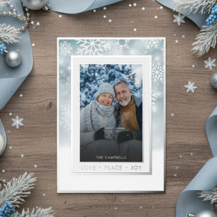 Classic Blue White Snowflake Liebe Peace Joy Foto Folien Feiertagskarte