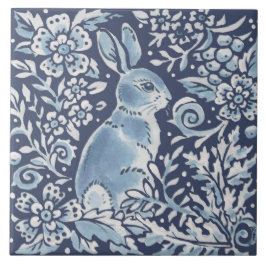 Classic Blue White Verziert Rabbit Fern Floral Art Fliese