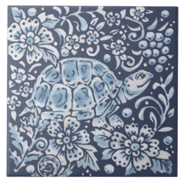 Classic Blue White Verziert Turtle Forest Floral A Fliese