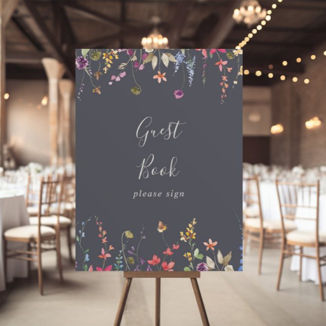Classic Blue Wild Floral Guest Book Sign Poster (Von Creator hochgeladen)