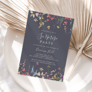 Classic Blue Wild Floral Surprise Party Einladung