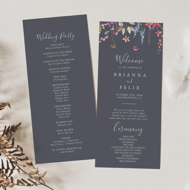 Classic Blue Wild Floral Wedding Program Programm (Von Creator hochgeladen)