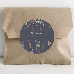 Classic Blue Wild Floral Wedding Umschlag Aufklebe Runder Aufkleber