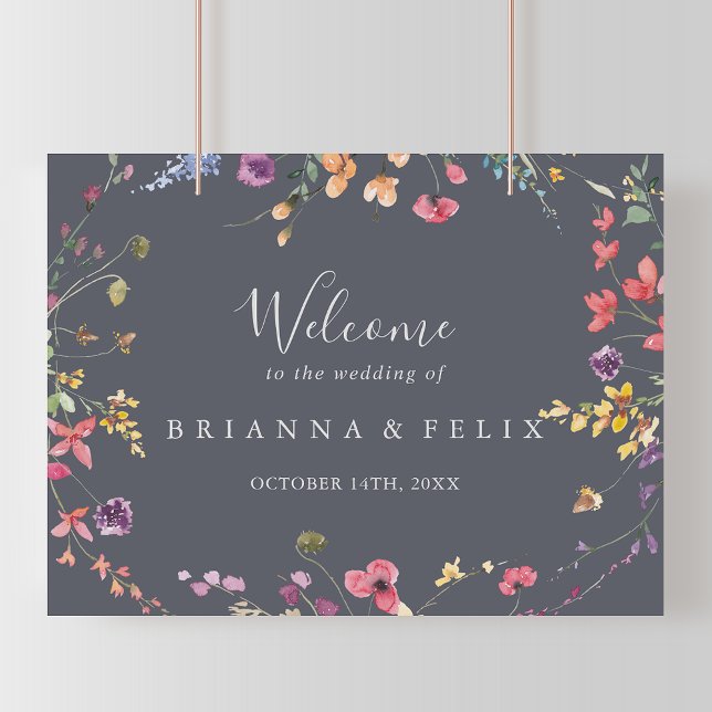 Classic Blue Wild Floral Wedding Willkommen Poster (Von Creator hochgeladen)