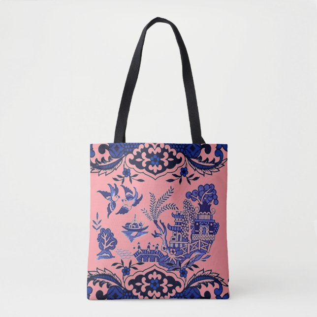 Classic Blue Willow Design auf Coral Pink (Vorderseite)