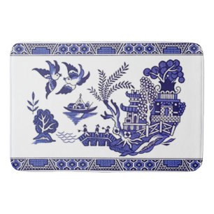 Classic Blue Willow Design Badematte
