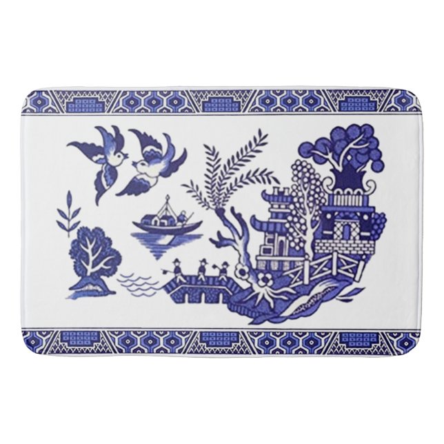 Classic Blue Willow Design Badematte (Vorderseite)