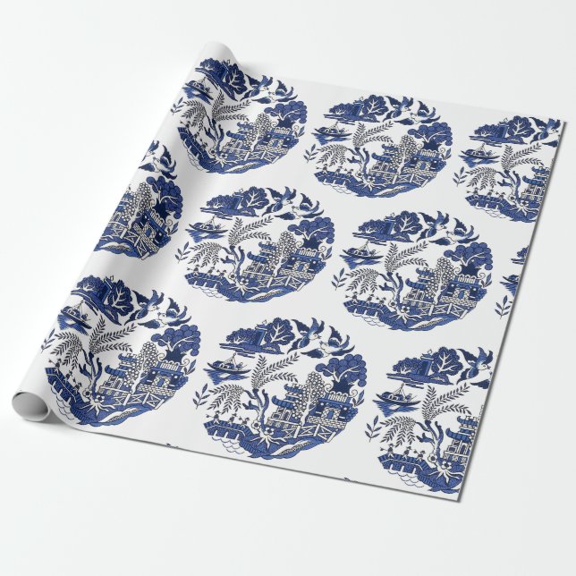 Classic Blue Willow Design Geschenkpapier (Ungerollt)