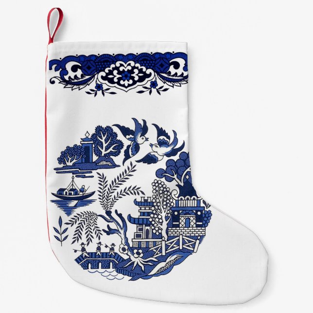 Classic Blue Willow Design Kleiner Weihnachtsstrumpf (Vorderseite)