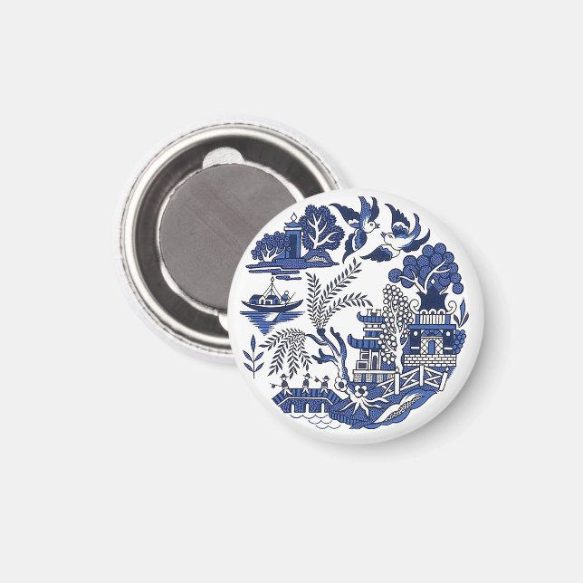 Classic Blue Willow Design Magnet (Vorderseite/Rückseite)