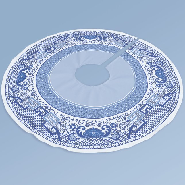 Classic Blue Willow Tree Skirt Polyester Weihnachtsbaumdecke (Von Creator hochgeladen)