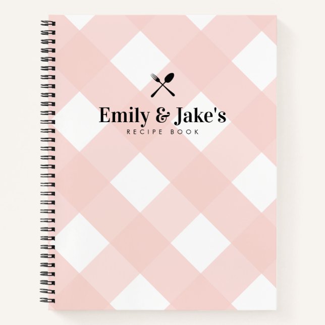 Classic Blush Gingham Paare Name Rezept Journal Notizbuch (Vorderseite)