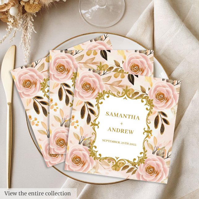 Classic Blush Gold Wedding Paper Napkins Serviette (Classic Blush Gold Wedding Paper Napkins)
