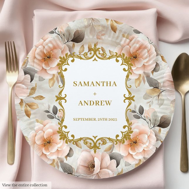 Classic Blush Gold Wedding Paper Teller (Classic Blush Gold Wedding Paper Plates)