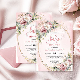 Classic Blush Pink Floral Eucalyptus Baby Shower Einladung