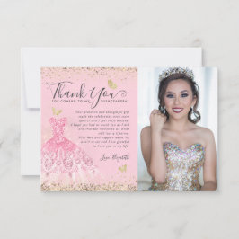 Classic Blush Pink Gold Glitzer Quinceanera 2 Foto Dankeskarte