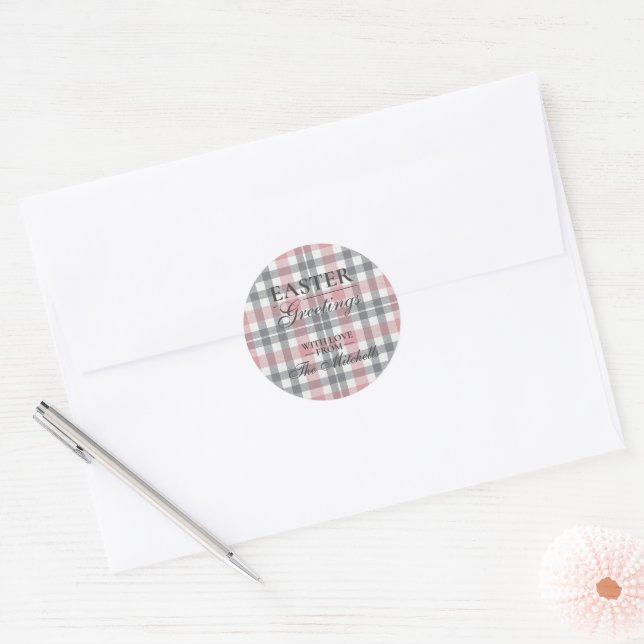 Classic Blush Pink Gray Plaid Pattern Label Sheet Runder Aufkleber (Umschlag)
