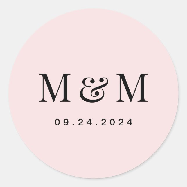Classic Blush Pink Monogram Typography Wedding Runder Aufkleber (Vorderseite)