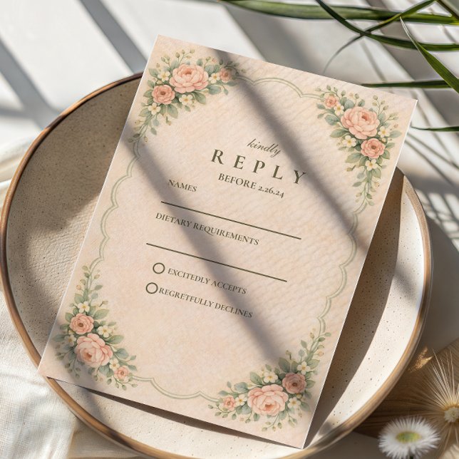 Classic Blush Rose Arch Wedding RSVP Karte (Von Creator hochgeladen)