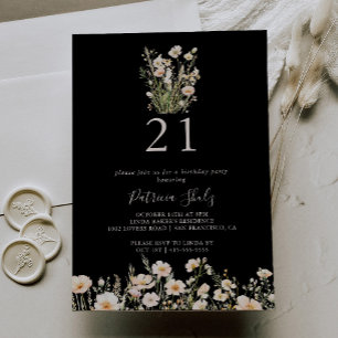 Classic Blush Wildblume Black 21. Geburtstag Party Einladung