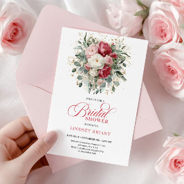 Classic Bohemian Burgundy Blush Gold Bridal Shower Einladung