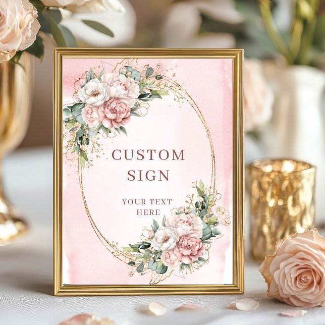 Classic Bohemian Light Pink Flowers Custom Sign Poster (Classic Bohemian Light Pink Flowers Custom Sign)