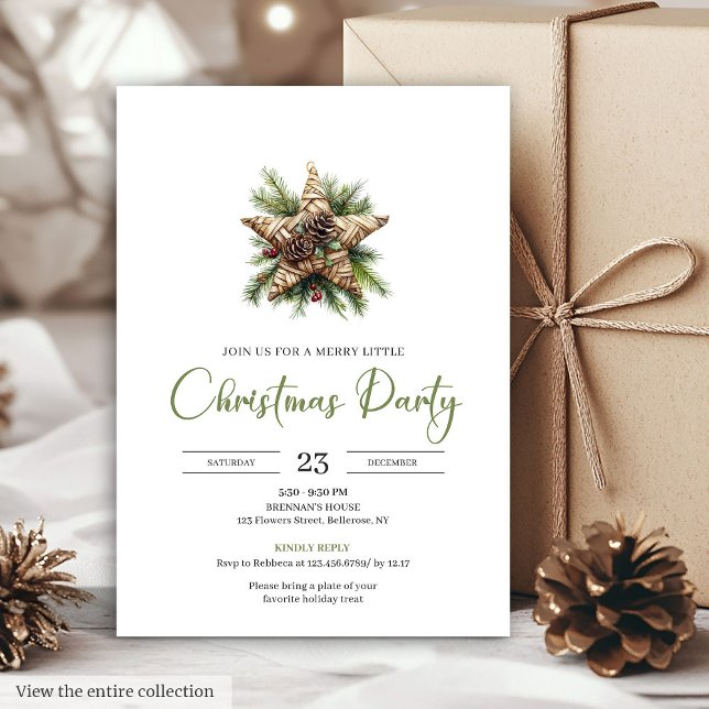 Classic Bohemian Neutral Botanical Holiday Dinner  Einladung (Classic Bohemian Neutral Botanical Holiday Dinner Card)