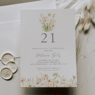 Classic Boho Blush Wildblume 21. Geburtstag Party Einladung