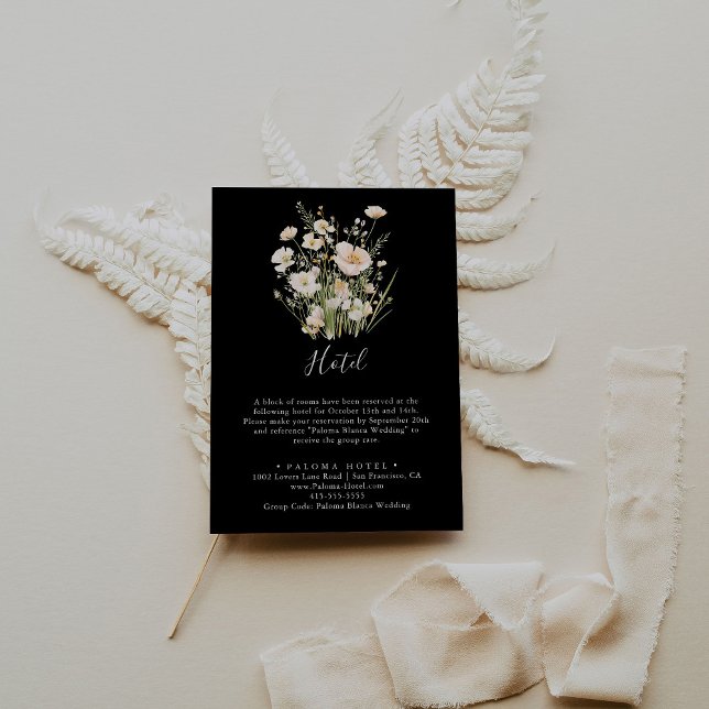 Classic Boho Blush Wildblume Black Hotel Begleitkarte (Von Creator hochgeladen)