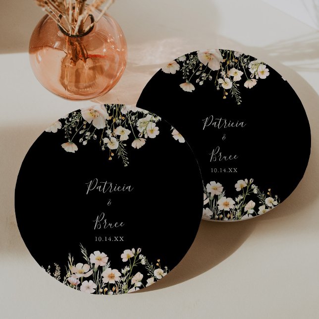 Classic Boho Blush Wildblume Black Wedding Cake Pappteller (Von Creator hochgeladen)