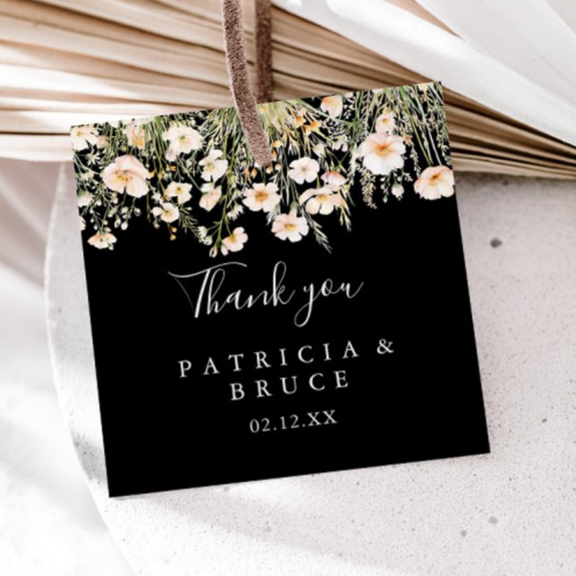 Classic Boho Blush Wildblume Black Wedding Geschenkanhänger (Von Creator hochgeladen)