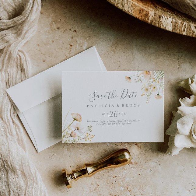 Classic Boho Blush Wildblume Horizontal Hochzeit Save The Date (Von Creator hochgeladen)
