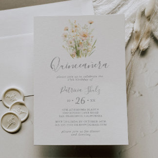 Classic Boho Blush Wildblume Quinceañera Einladung