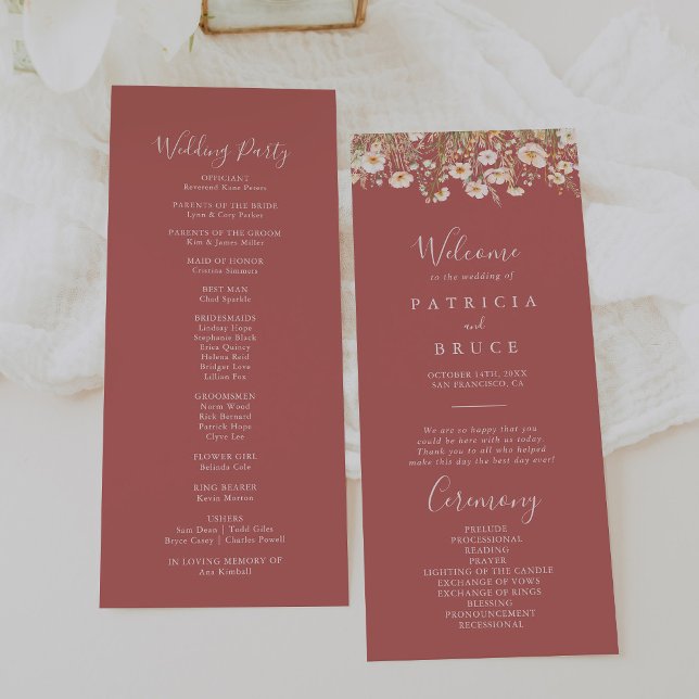 Classic Boho Blush Wildblume Wedding Program Programm (Von Creator hochgeladen)