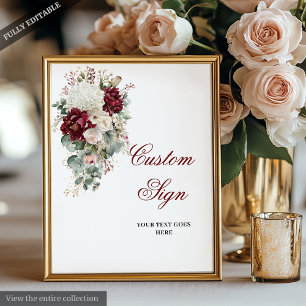 Classic Boho Burgundy White Rose Custom Wedding Poster
