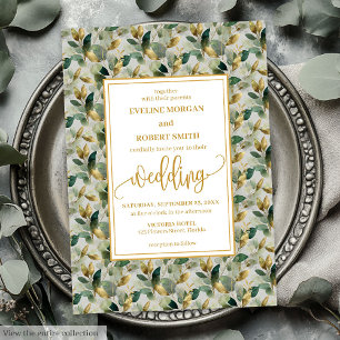 Classic Boho Forest Green Gold Eucalyptus Wedding Einladung