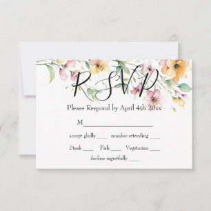 Classic Boho Orange Pink Watercolor Wildblumen RSVP Karte