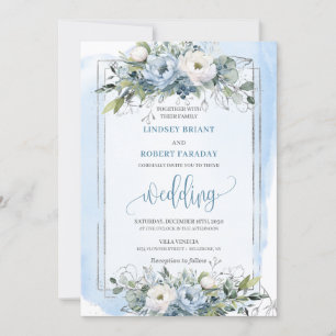 Classic Boho Pastel Blue Silver Rose Hochzeit Einladung