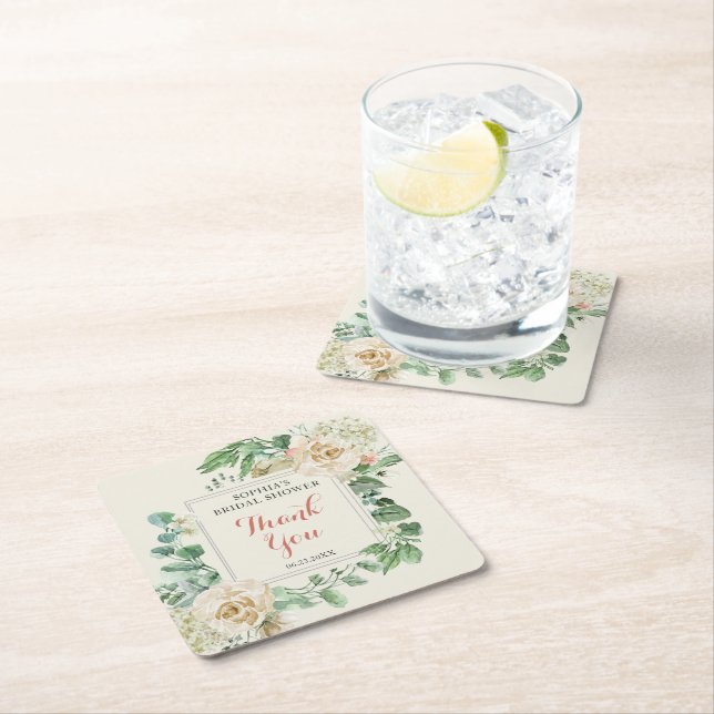 Classic Boho Rose Floral Brautparty Rechteckiger Pappuntersetzer (Vor Ort)