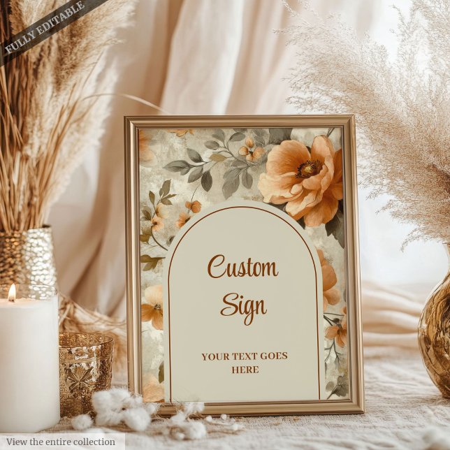 Classic Boho Terra Cotta Ivory Sage Floral Custom  Poster (Classic Boho Terra Cotta Ivory Sage Floral Custom Sign)