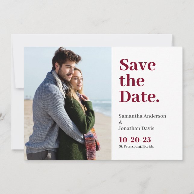 Classic Bold Burgundy Typografie Save The Date (Vorderseite)