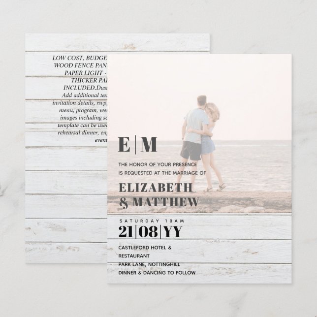 Classic BOLD FOTO OVERLAY Wedding Invite BUDGET (Vorne/Hinten)