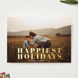 Classic Bold Gold Typografy HAPPIEST Foto Folien Feiertagskarte